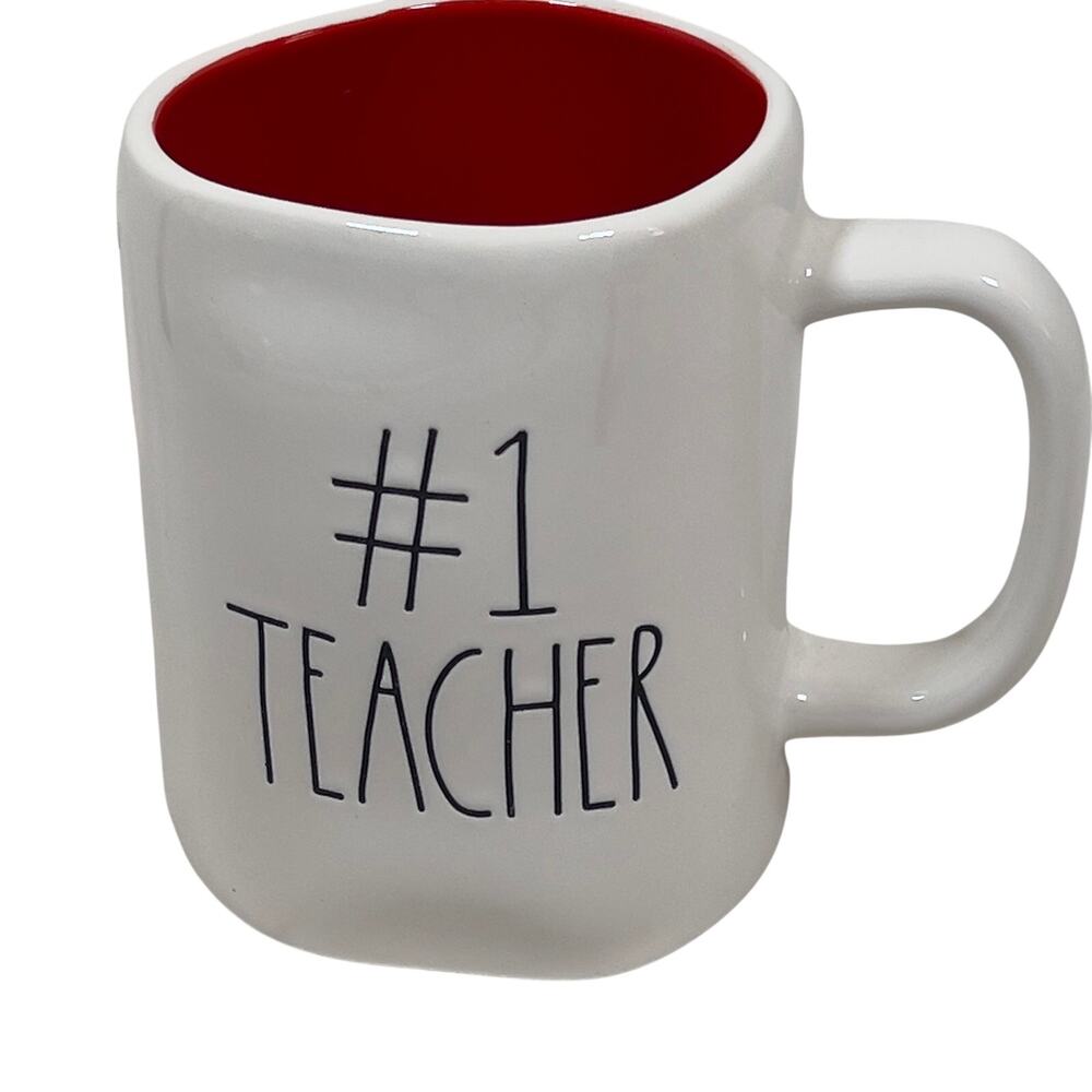 Rae Dunn Artisan Collection by Magenta #1 Teacher White Mug Red Interior 16oz